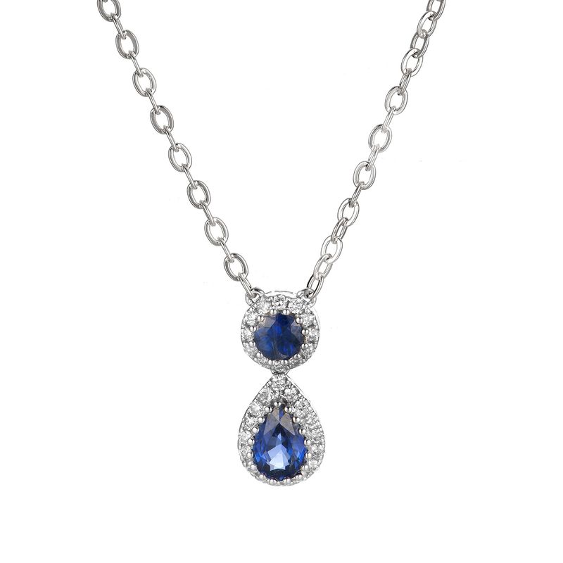 14K White Gold Sapphire Natural Diamond  Necklace MZ61355-S