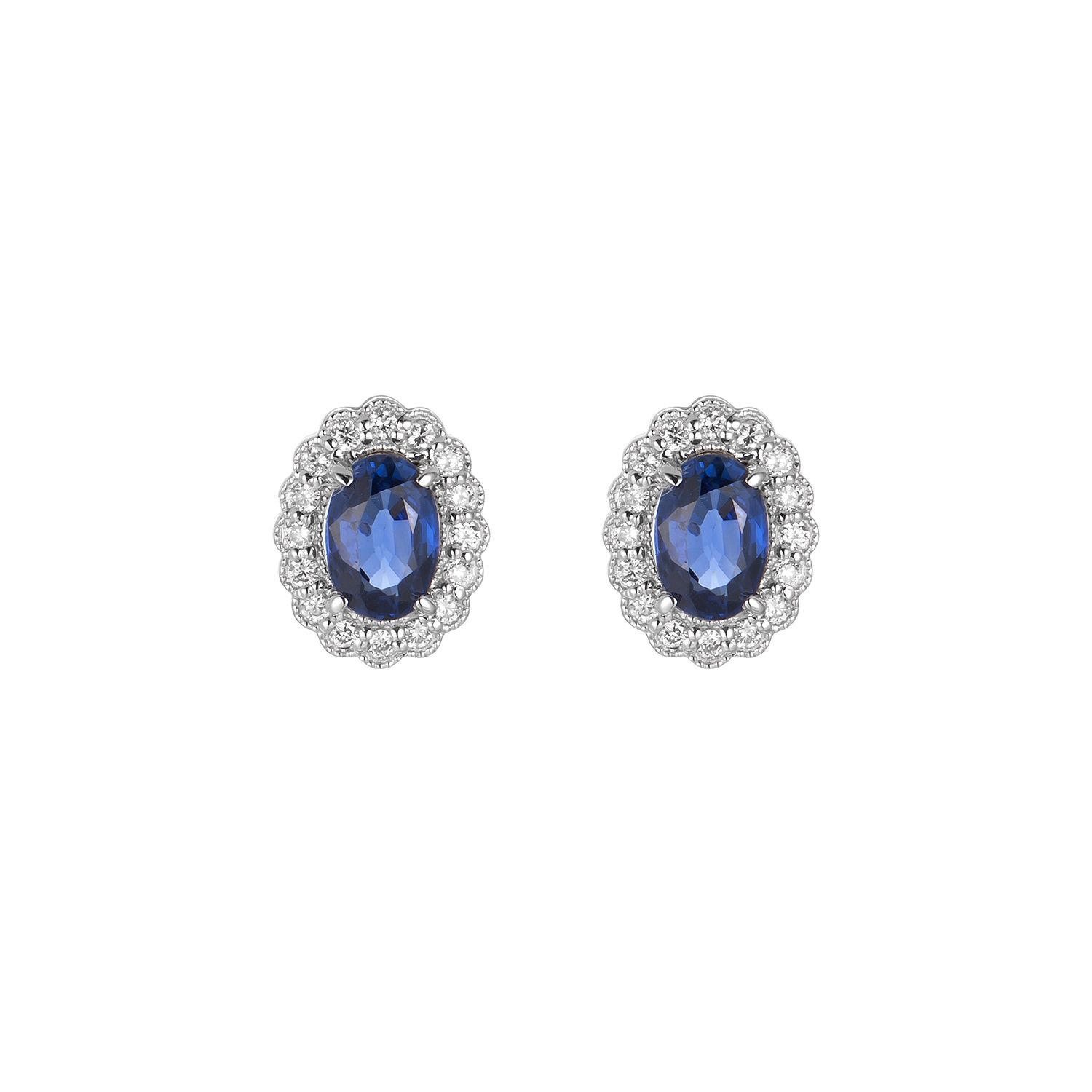 14K White Gold Sapphire Natural Diamond  Stud Earrings MZ61381
