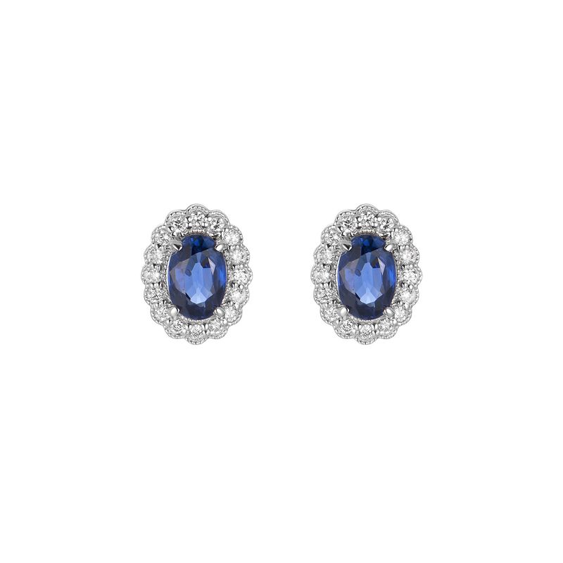 14K White Gold Sapphire Natural Diamond  Stud Earrings MZ61381