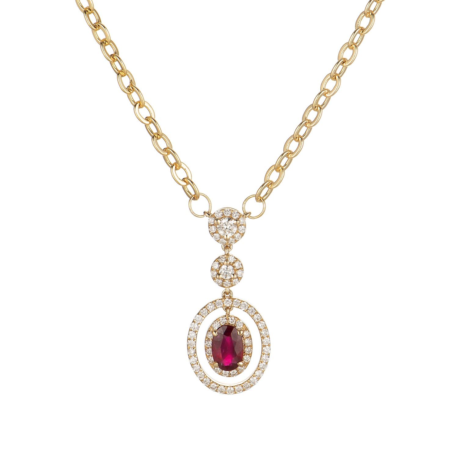 14K Yellow Gold Ruby Natural Diamond  Necklace MZ71072