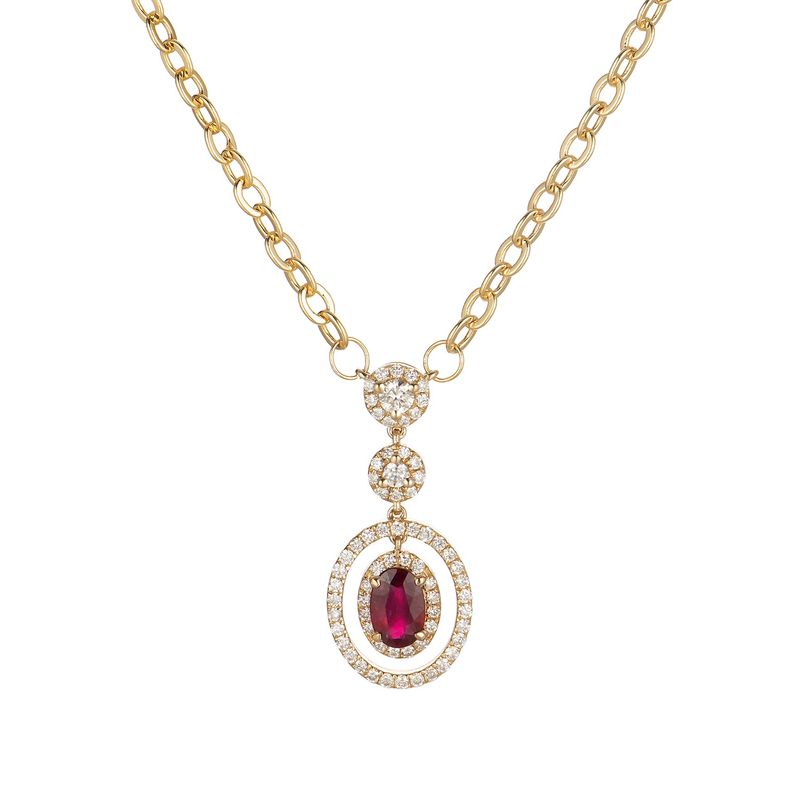 14K Yellow Gold Ruby Natural Diamond  Necklace MZ71072