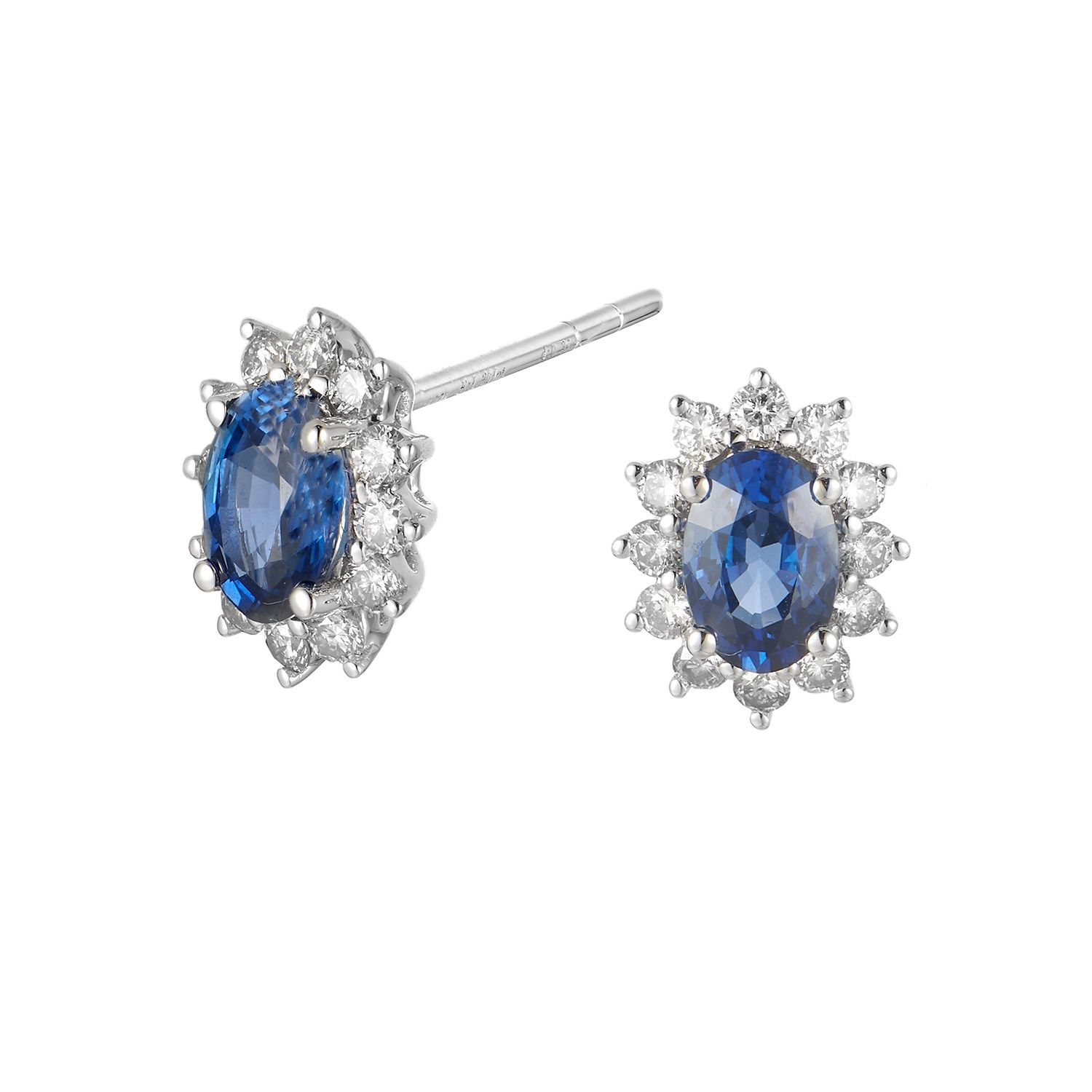 14K White Gold Sapphire Natural Diamond  Stud Earrings MZ71071