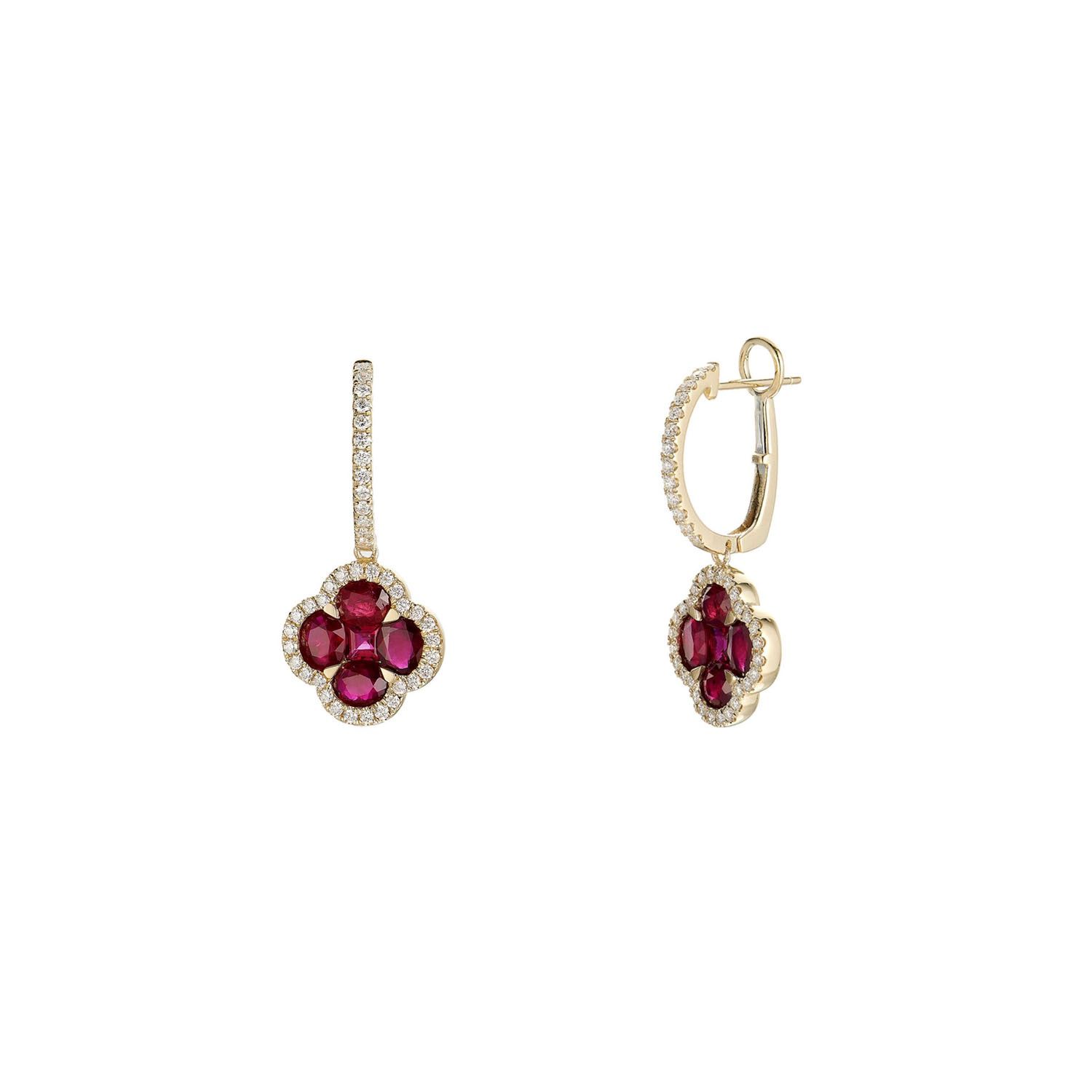 14K Yellow Gold Ruby Natural Diamond  Earring MZ9426 Natural Diamond