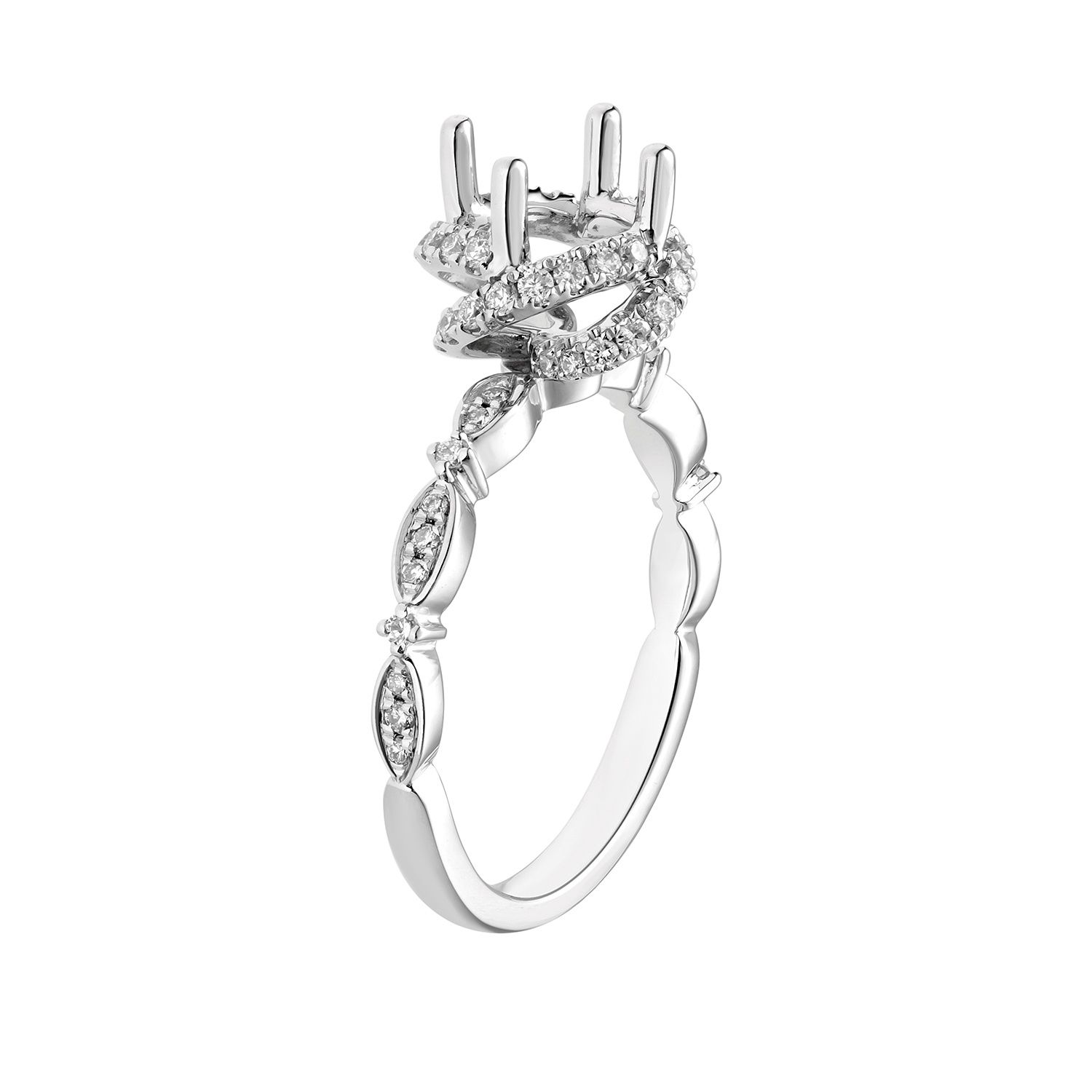14K White Gold Fancy Halo  Engagement Ring MZ7491 Natural Diamond