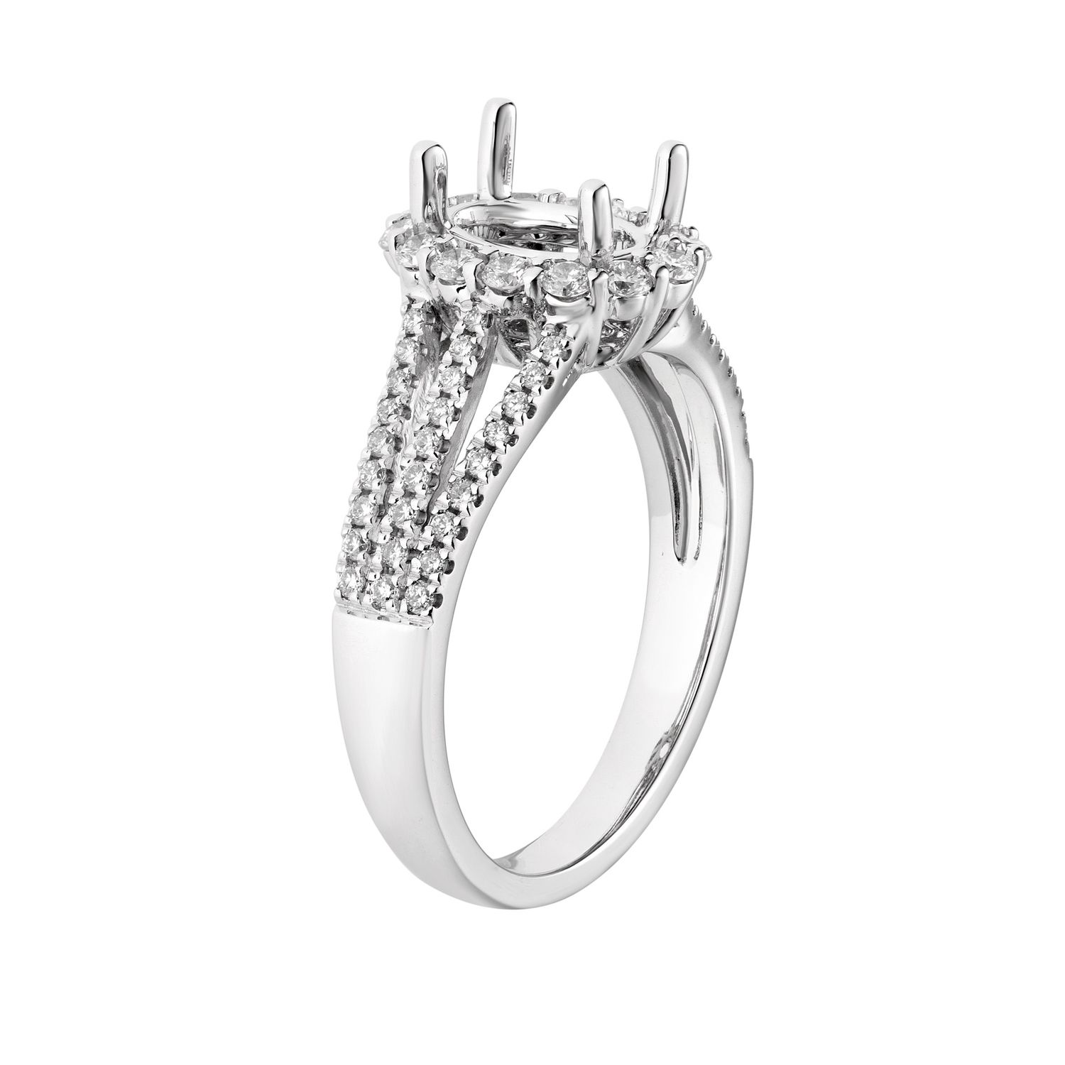 14K White Gold Oval Center Split Shank  Natural Diamond Engagement Ring MZ7400
