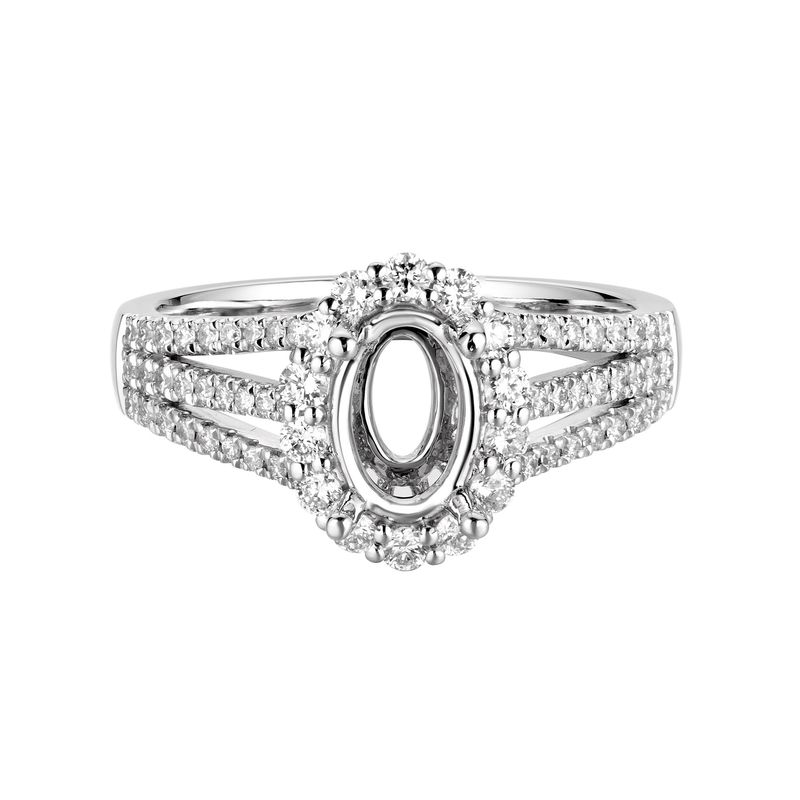 14K White Gold Oval Center Split Shank  Natural Diamond Engagement Ring MZ7400