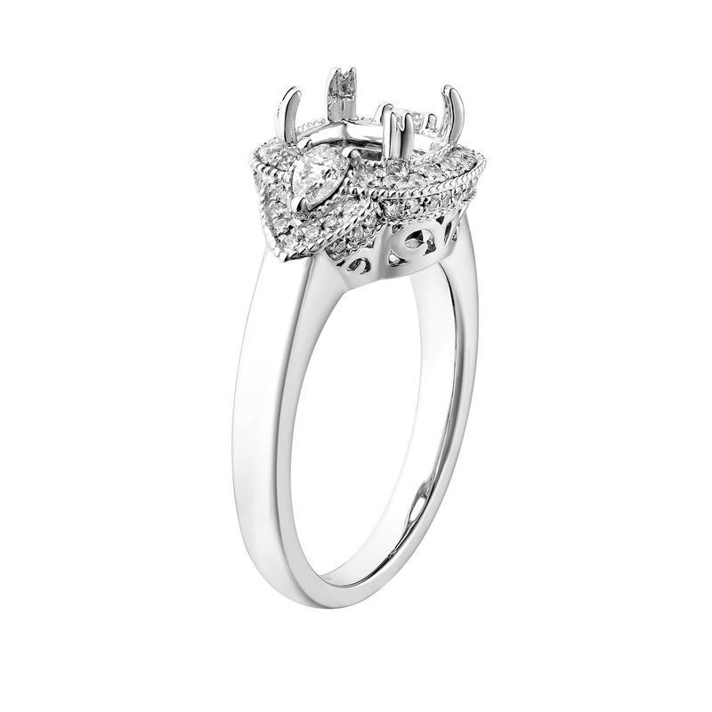 14K White Gold Three Stone Halo Natural Diamond Engagement Ring MZ7432