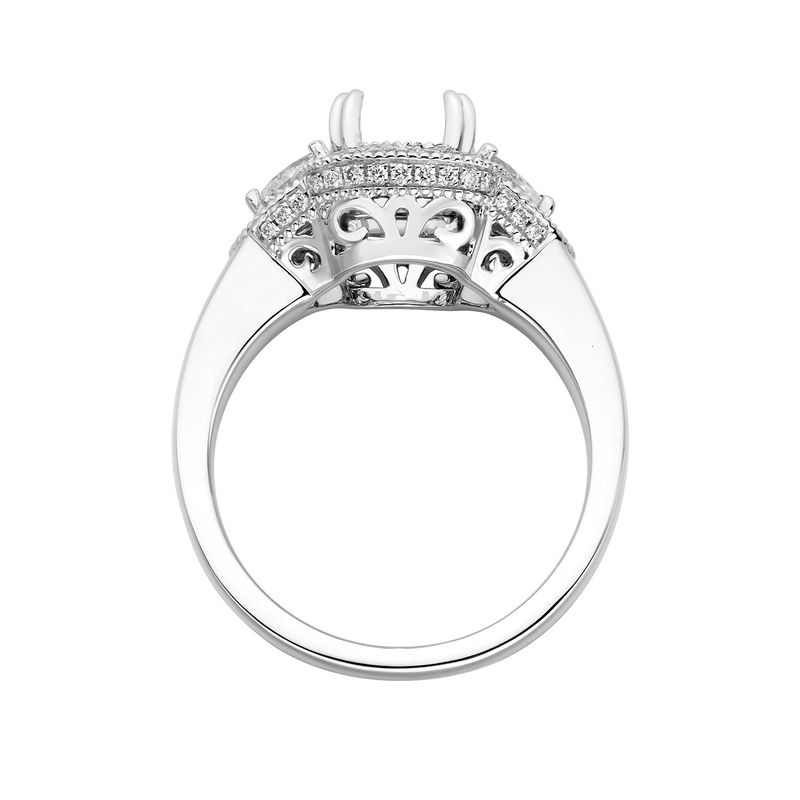 14K White Gold Three Stone Halo Natural Diamond Engagement Ring MZ7432