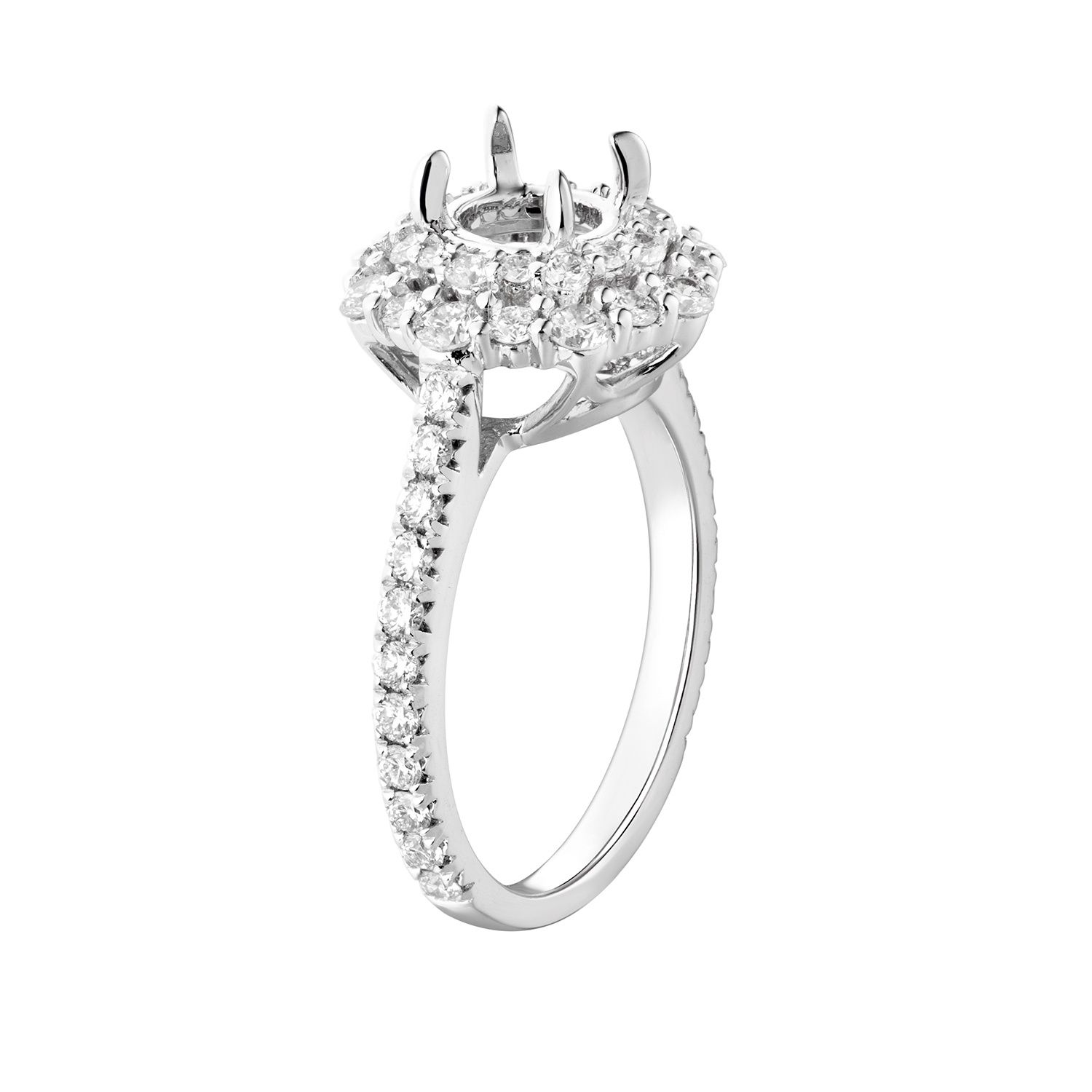 14K White Gold Octagon Double Halo Round Natural Diamond  Engagement Ring MZ7231 Natural Diamond