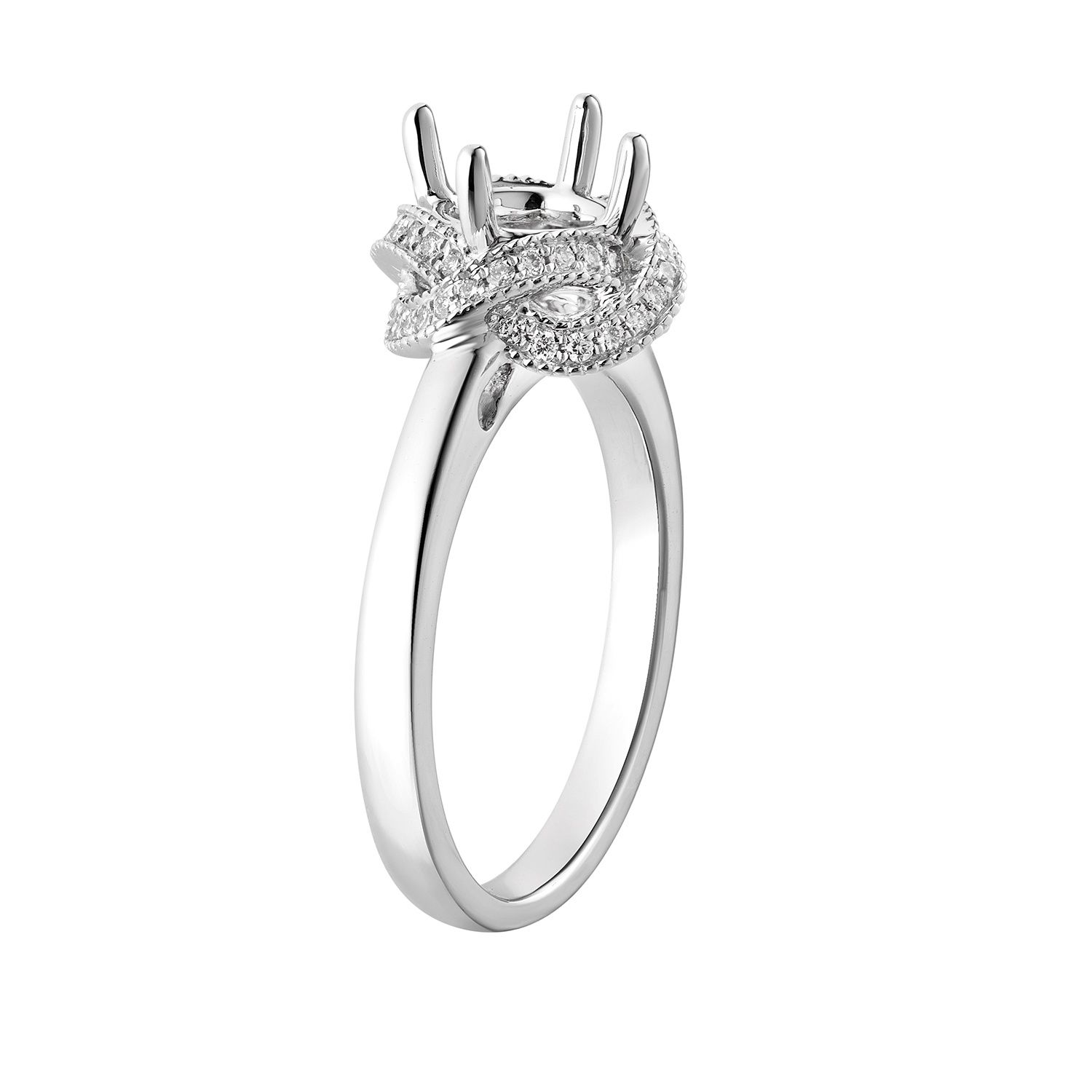 14k White Gold Twist Halo Natural Diamond Engagement Ring MZ7297