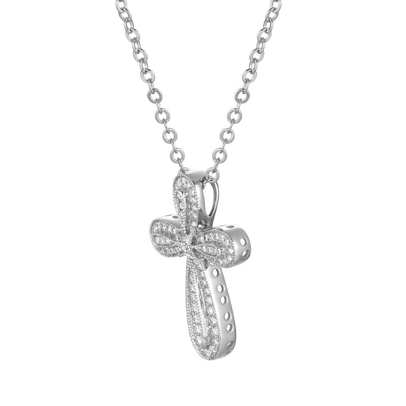 14K White/Yellow Gold Cross Natural Diamond  Pendant MZ2363 Natural Diamond