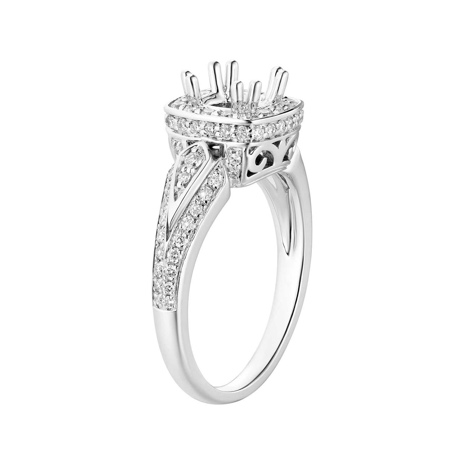14K White Gold Cushion halo Engagement Ring MZ7145 Natural Diamond