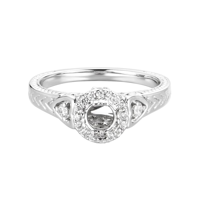 14K White Gold Round Halo Vintage Natural Diamond  Engagement Ring MZ7142 Natural Diamond
