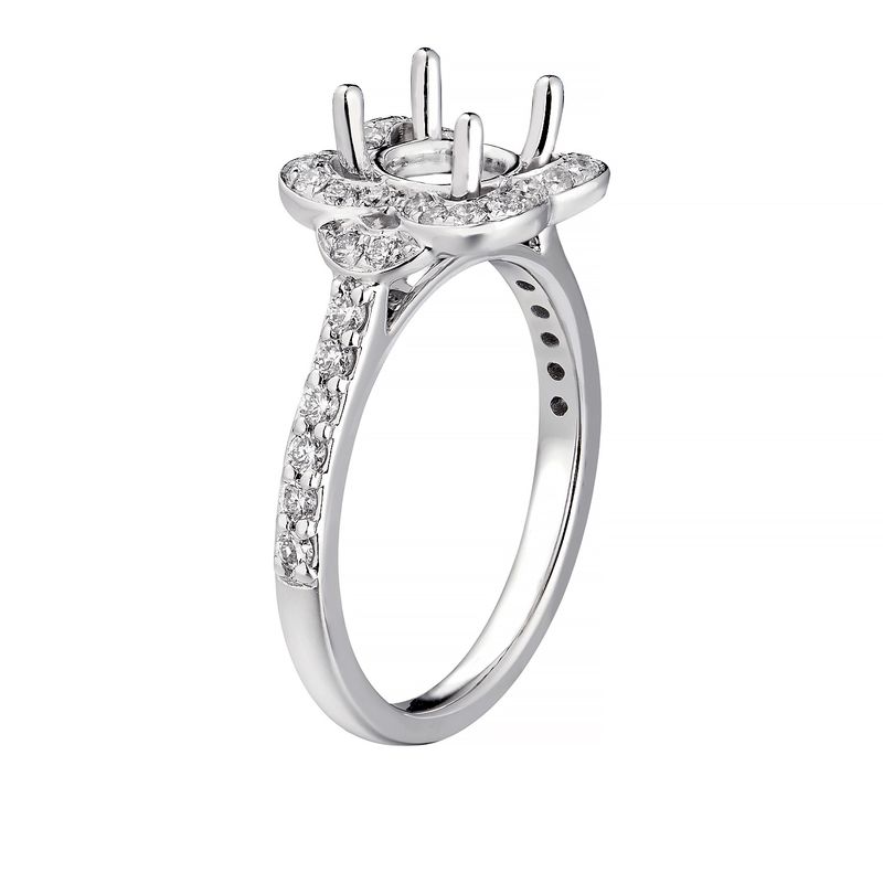14K White Gold Floral Halo Engagement Ring MZ7027 Natural Diamond
