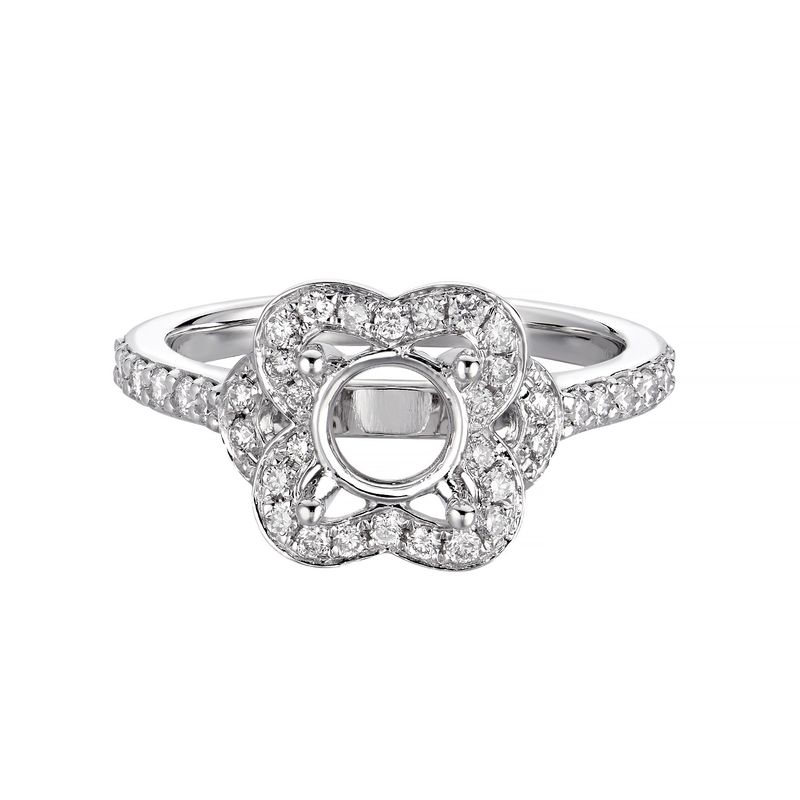 14K White Gold Floral Halo Engagement Ring MZ7027 Natural Diamond
