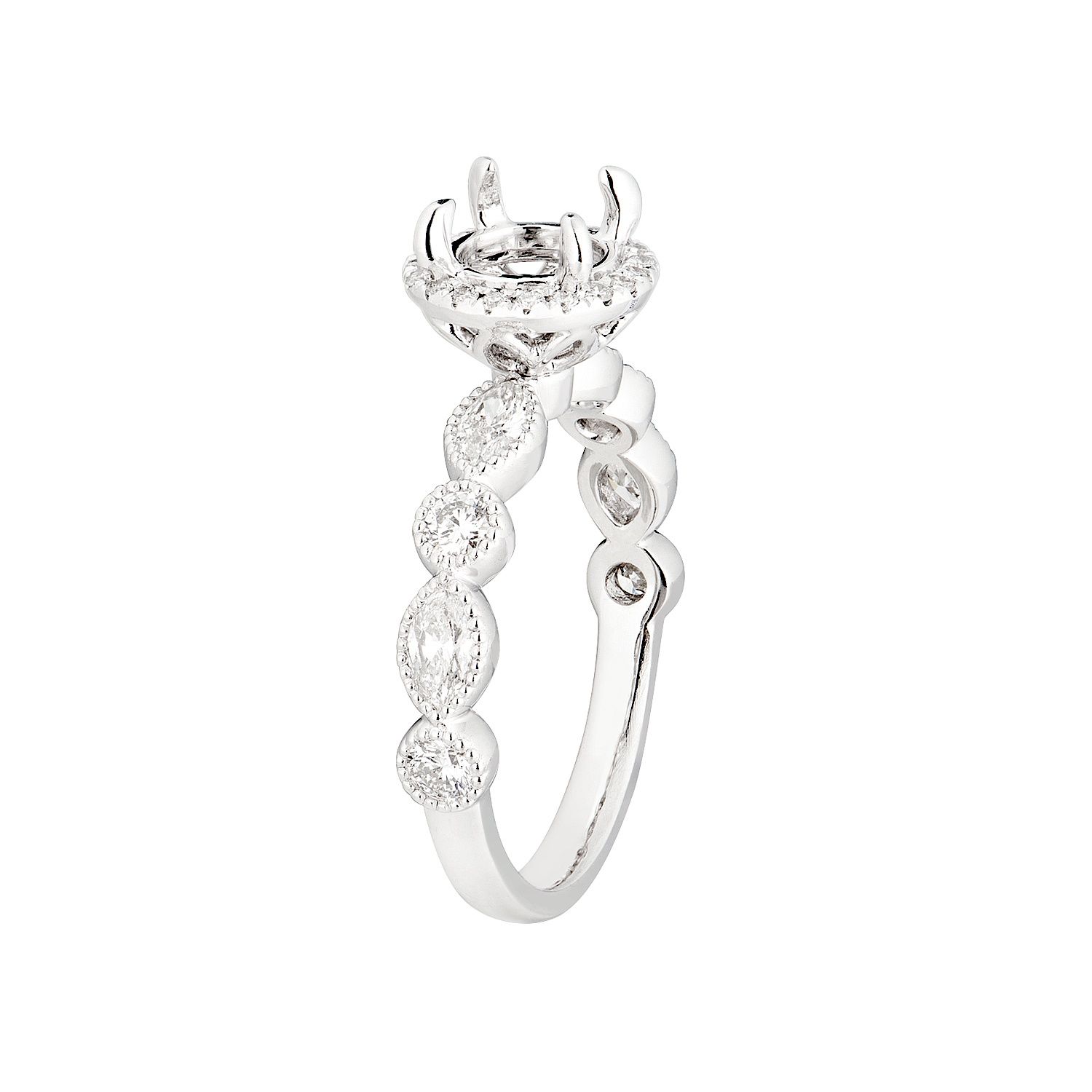 14K White Gold Round Center Prong Milgrain Engagement Ring MZ7025 Natural Diamond