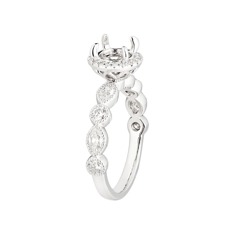 14K White Gold Round Center Prong Milgrain Engagement Ring MZ7025 Natural Diamond