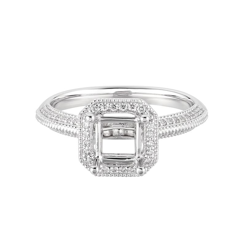 14K White Gold Cushion Halo Vintage Engagement Ring MZ7024 Natural Diamond