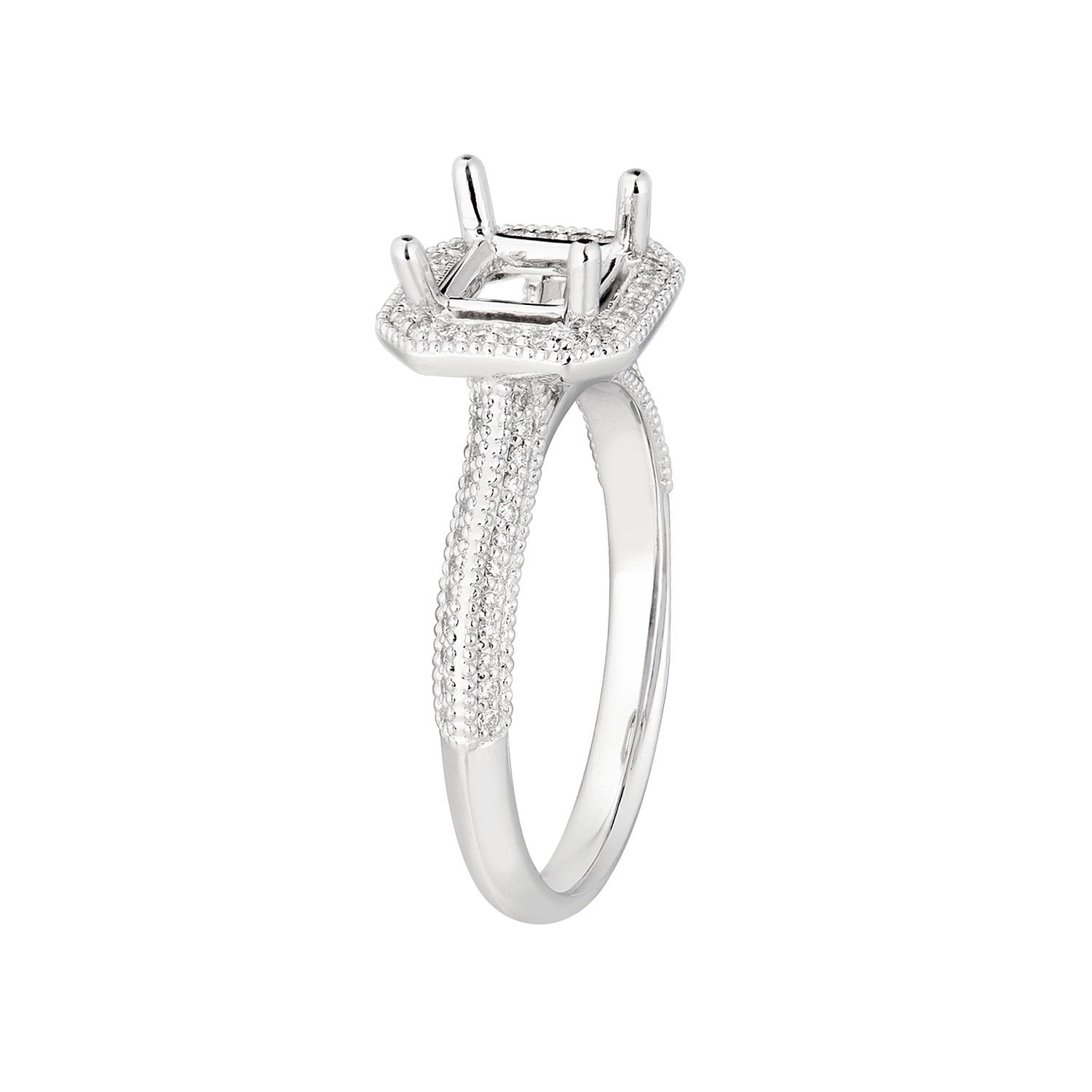 14K White Gold Cushion Halo Vintage Engagement Ring MZ7024 Natural Diamond