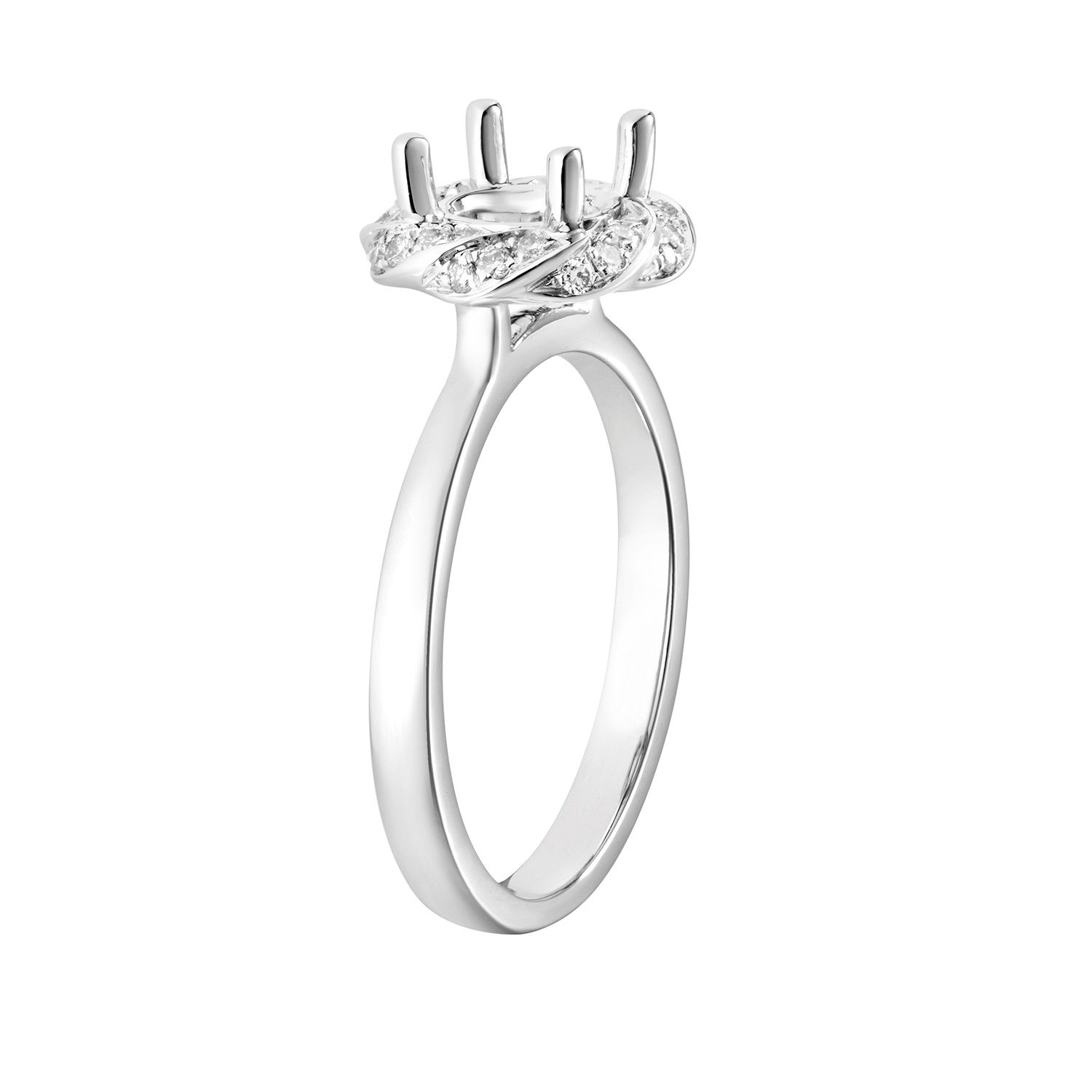 14K White Gold Flower Halo Natural Diamond Engagement Ring MZ6696