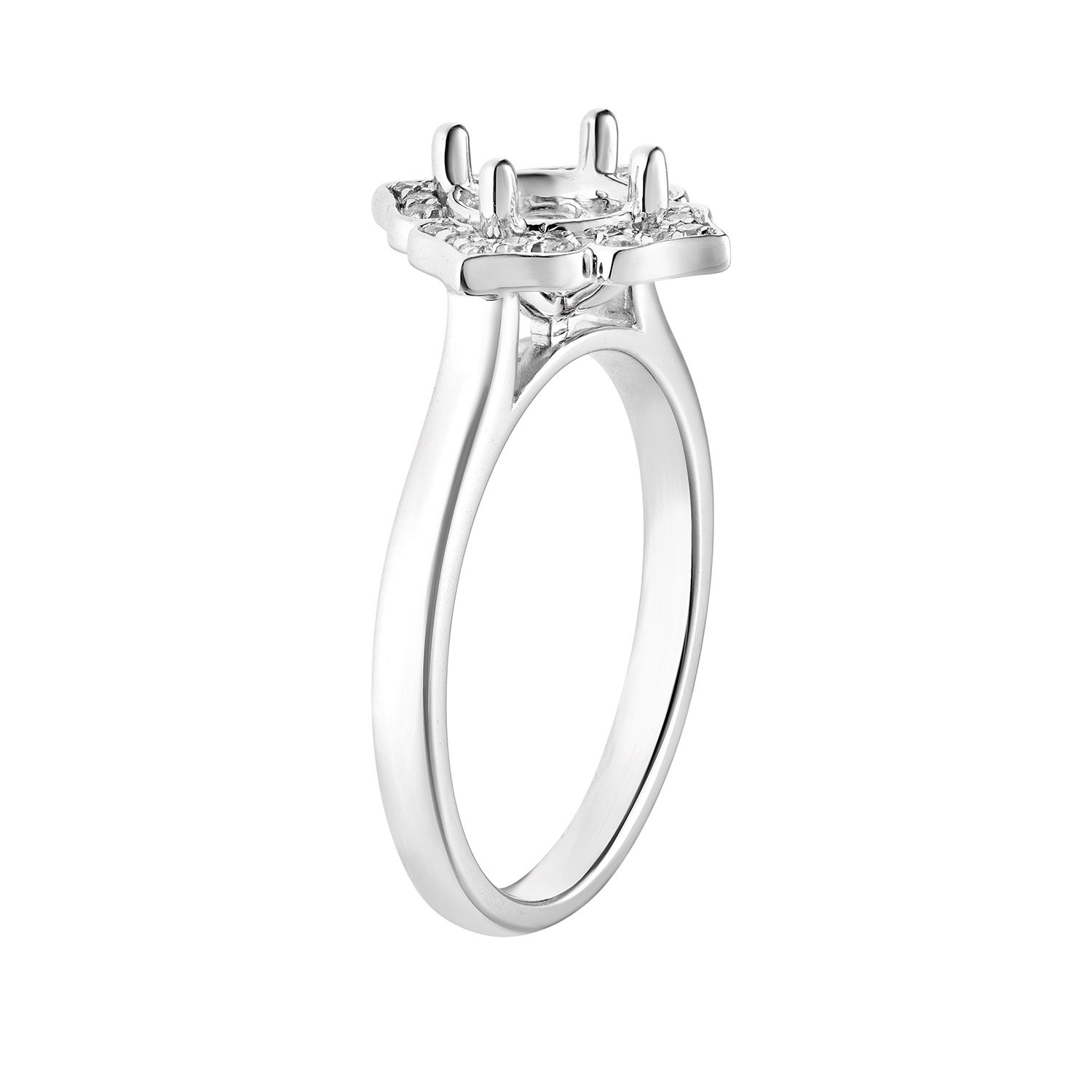 14k White Gold Round Center Floral Halo Engagement Ring MZ6671 Natural Diamond