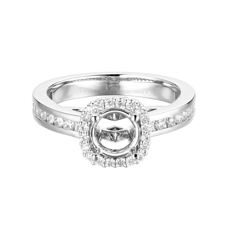 14K White Gold Cushion Halo Natural Diamond Engagement Ring MZ6611