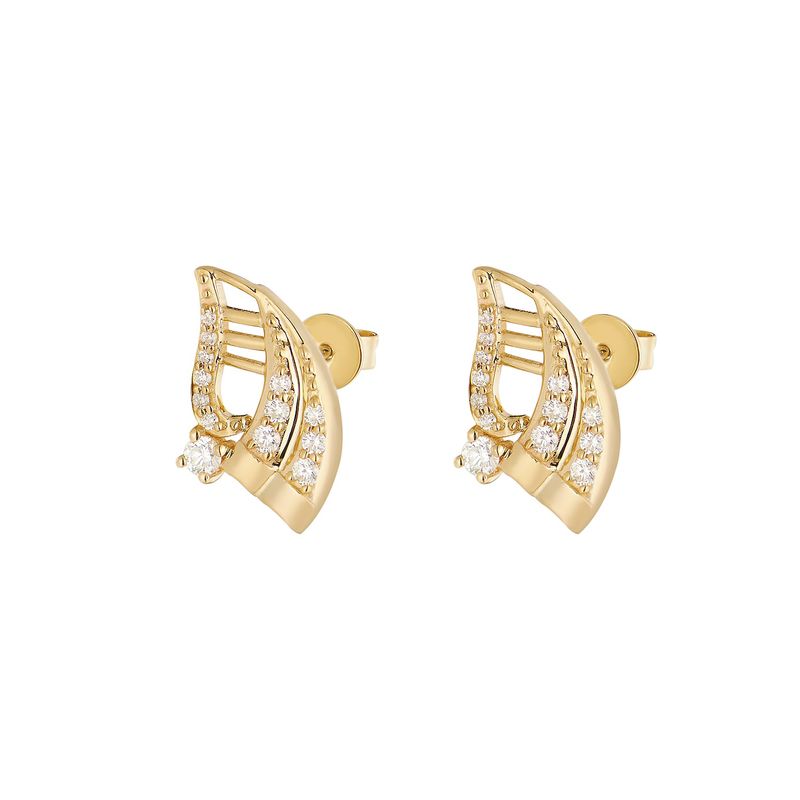 14K Yellow Gold Natural Diamond  Round Stud Earrings MZ10281