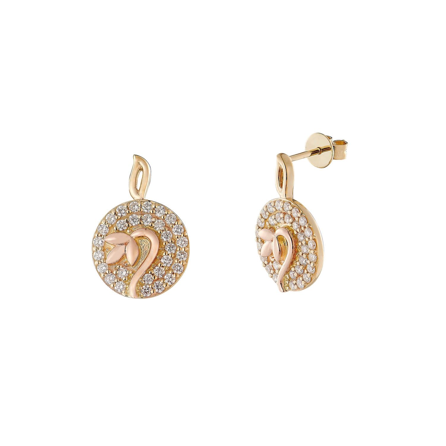 14K Rose Gold 14K Yellow Gold Natural Diamond  Stud Earrings MZ10285