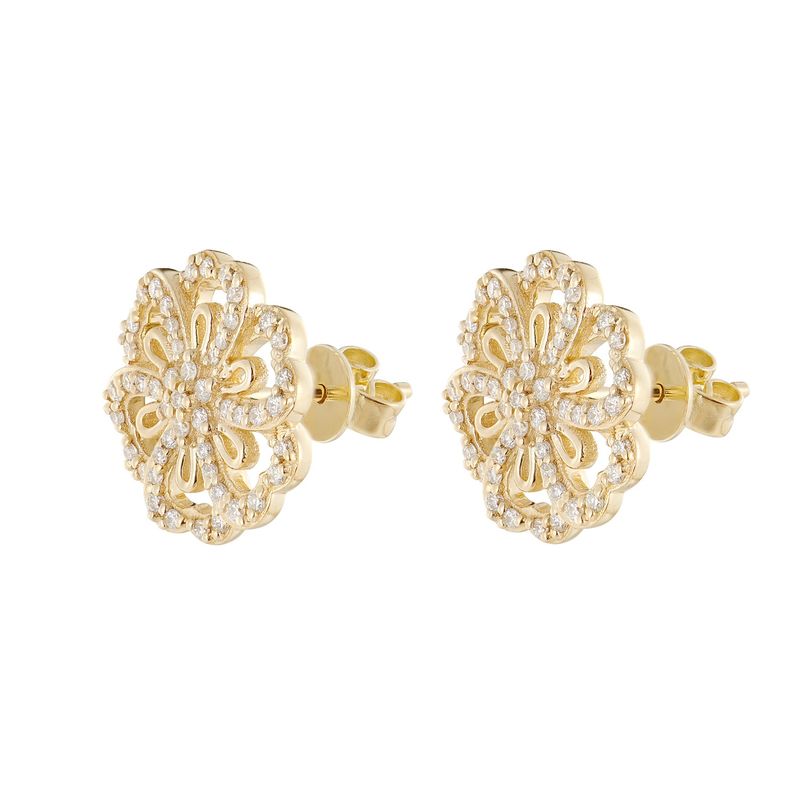 14K Yellow Gold Round Natural Diamond  Stud Earrings MZ10292