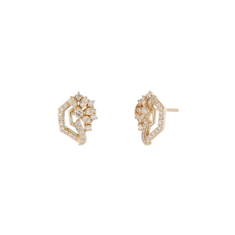 14K Yellow Gold Round Natural Diamond  Stud Earrings MZ10331