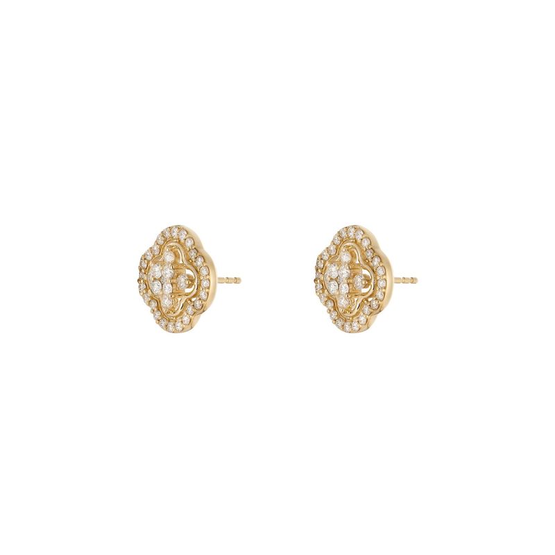 14K Yellow Gold Round Natural Diamond  Stud Earrings MZ10342
