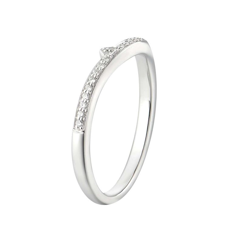14K White Gold Round Natural Diamond  Curved Wedding Band MZ5733