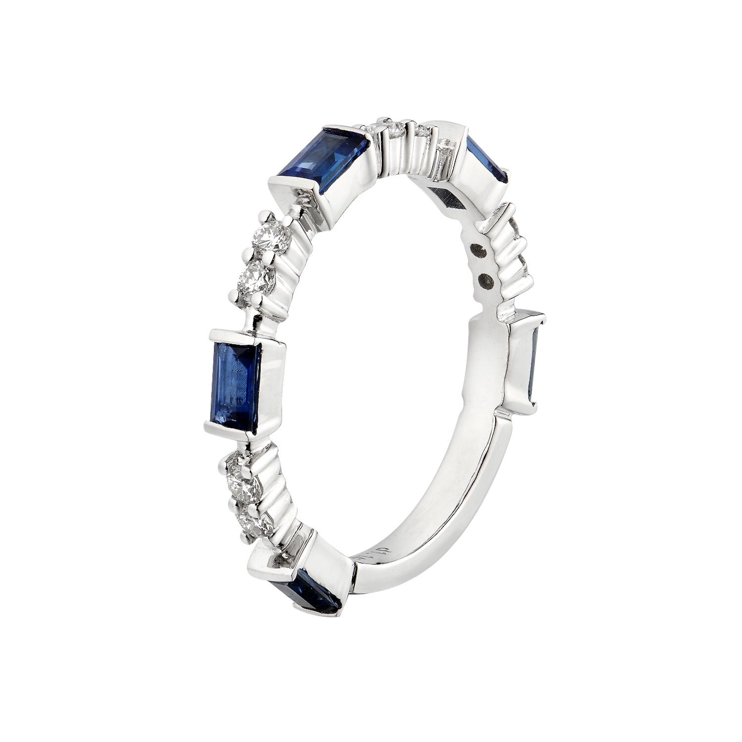 14K White Gold Natural Diamond  Sapphire Wedding Stackable Band MZ1712