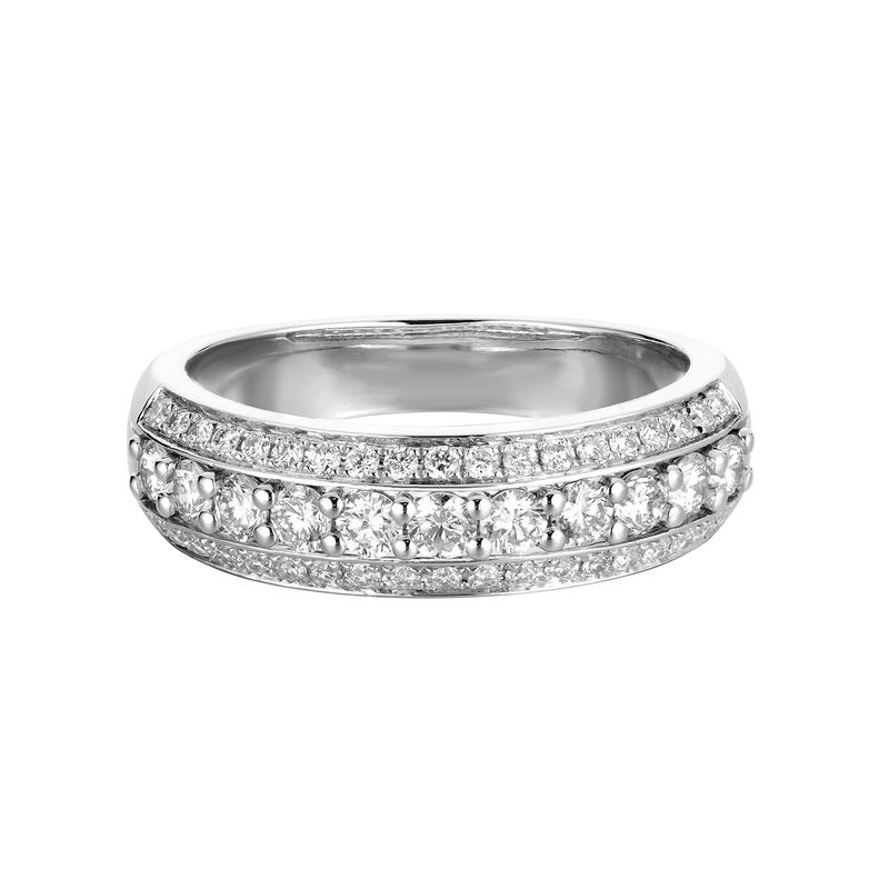14K White Gold Three Rows Round Natural Diamond  Anniversary Wedding Band MZ6754