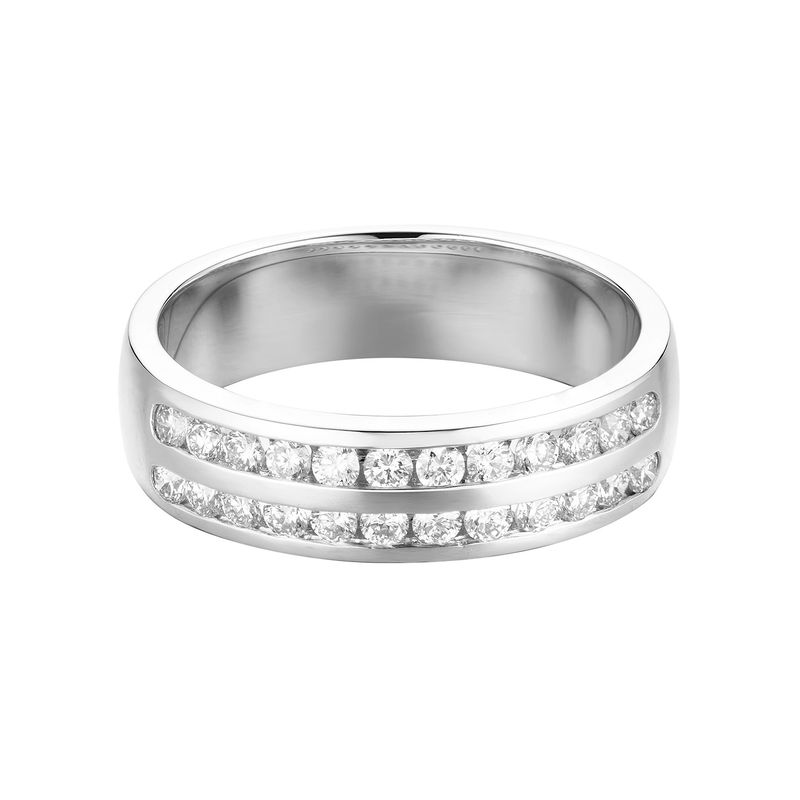 14K White Gold Double Channel Setting Natural Diamond  Men' s Band MZ5838
