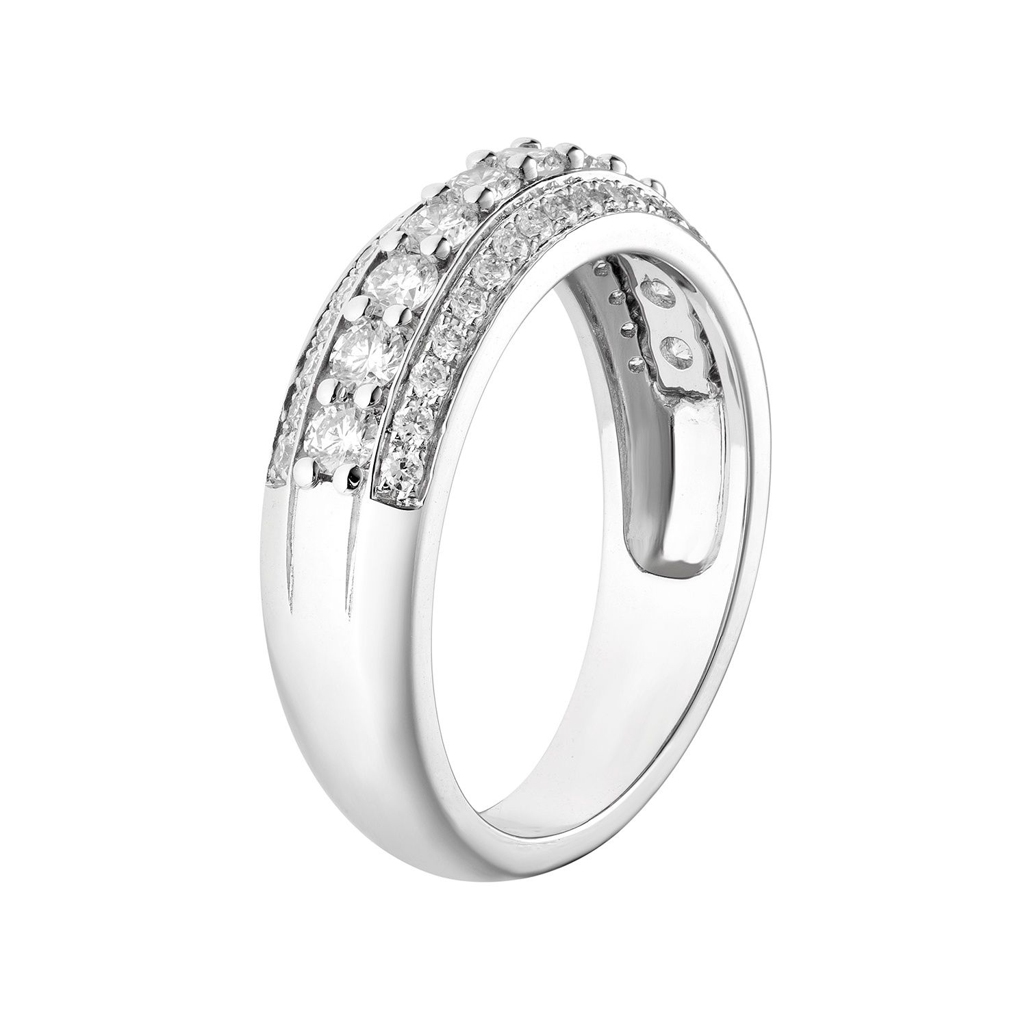 14K White Gold Three Rows Round Natural Diamond  Anniversary Wedding Band MZ6754