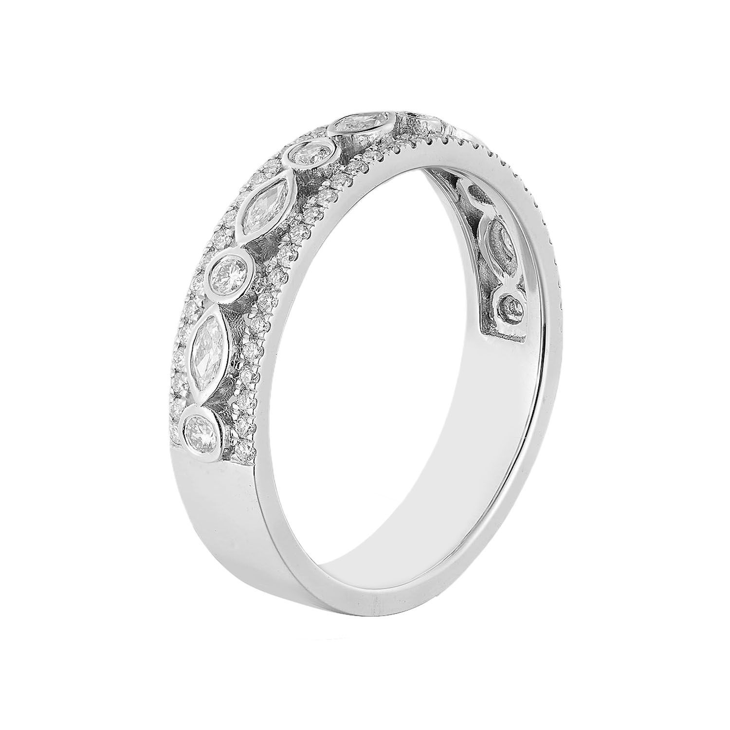 14K White Gold Round Natural Diamond  Wide Band MZ11430