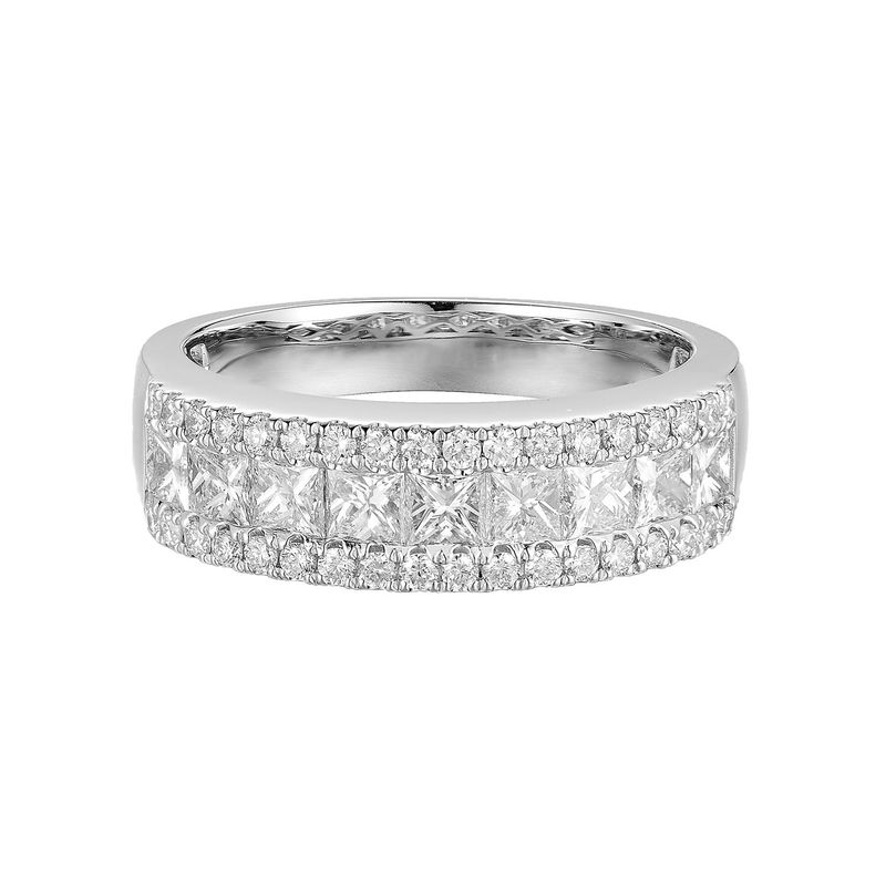 14K White Gold Three Rows Natural Diamond  Wide Wedding Band HYD1758-PrincessCut Natural Diamond