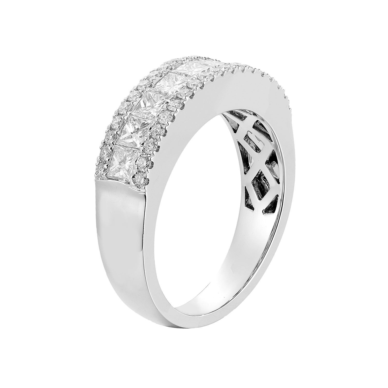 14K White Gold Three Rows Natural Diamond  Wide Wedding Band HYD1758-PrincessCut Natural Diamond
