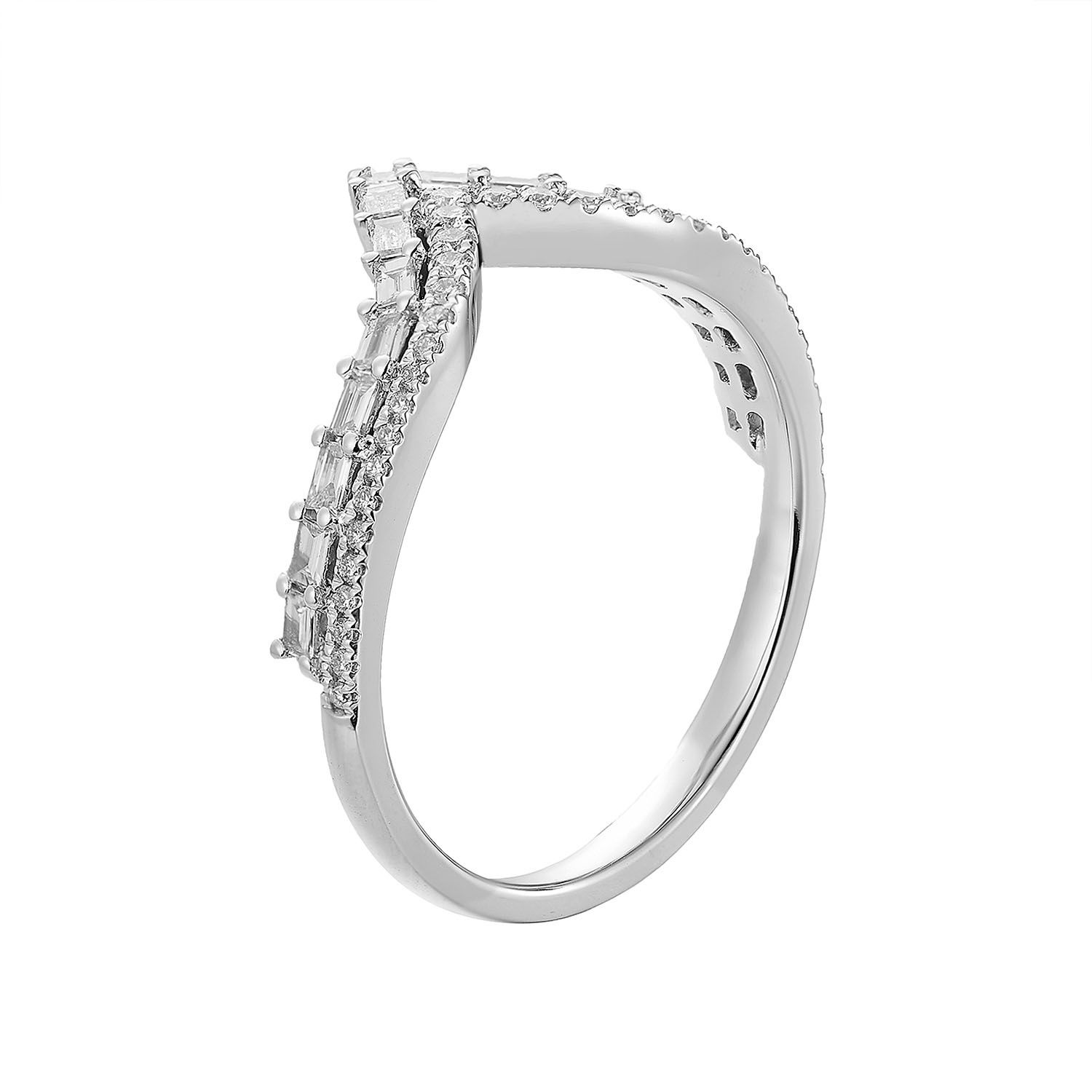 14K White Gold Natural Diamond  Curved Wedding Band MZ5014-T