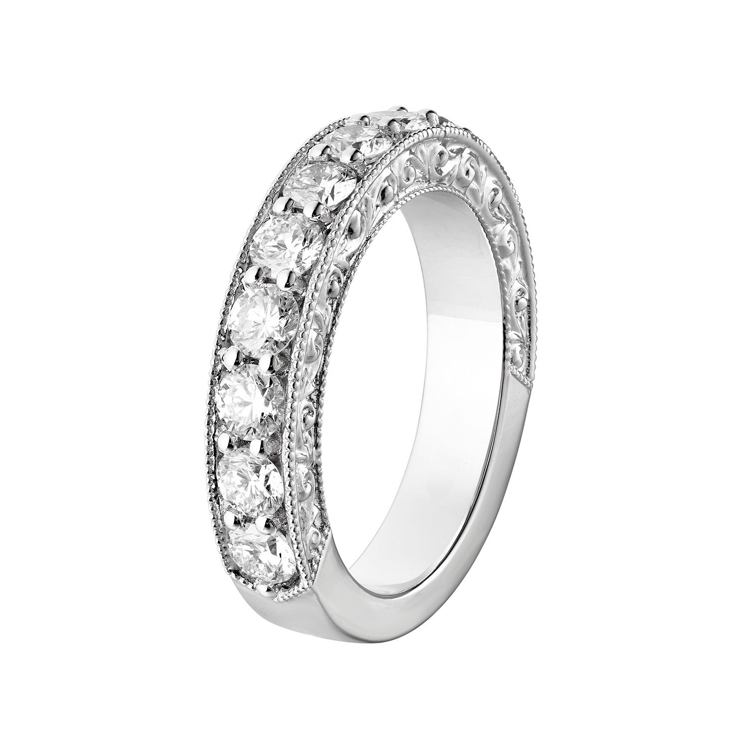 14K White Gold Engraving Natural Diamond  Wedding Band MZ5812
