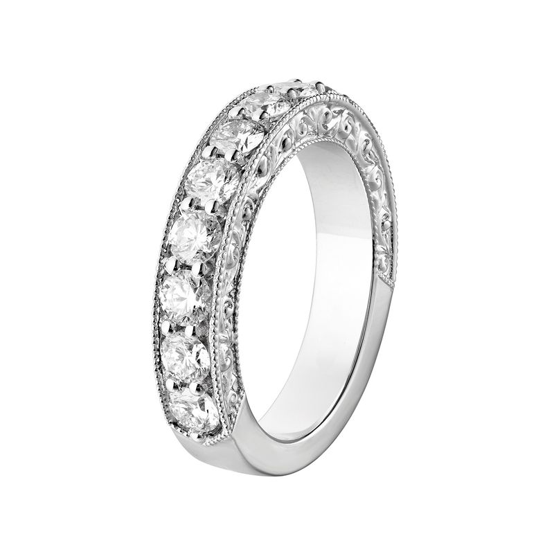 14K White Gold Engraving Lab Grown Diamond  Wedding Band MZ5812