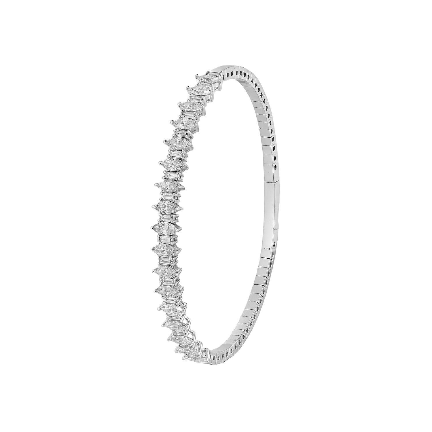 14K White Gold Baguette Marquise Natural Diamond  Bangle Natural Diamond MZ2393