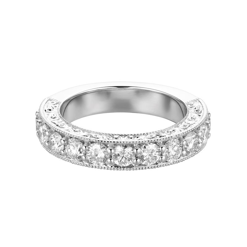 14K White Gold Engraving Lab Grown Diamond  Wedding Band MZ5812