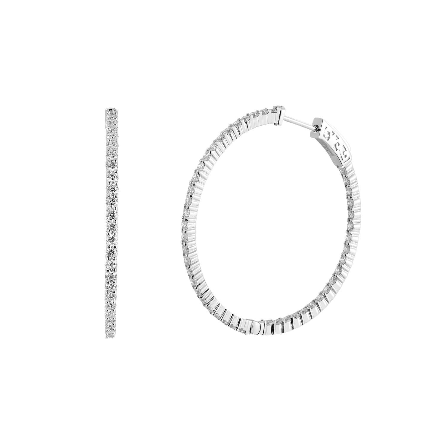 14K White Gold Round Natural Diamond  Hoop Earrings SJ0128-GAI