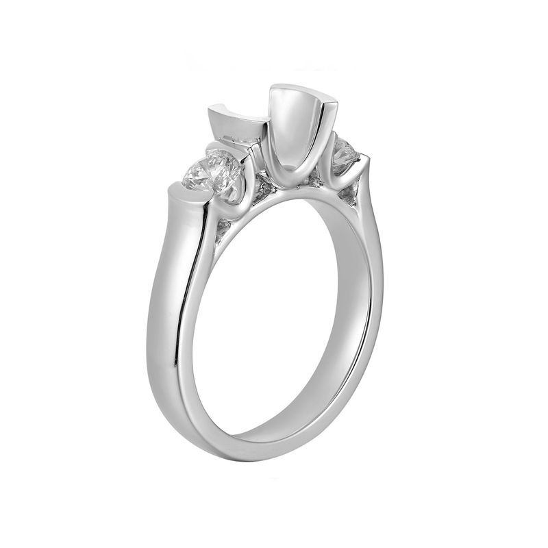 14K White Gold Three Stone Engagement Ring MZ10386 Natural Diamond