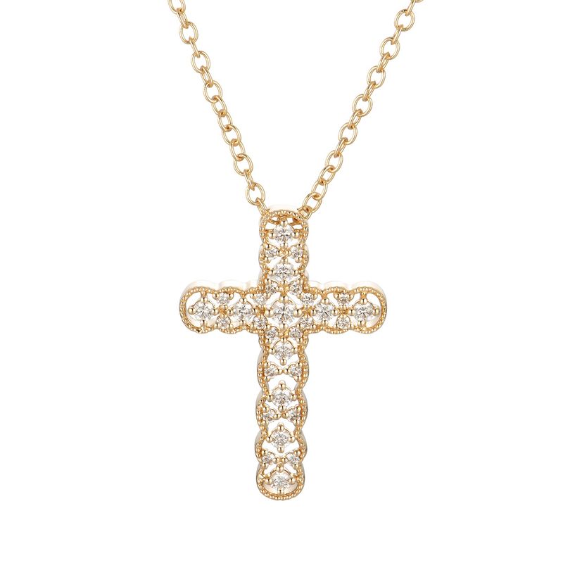14K White/Yellow Gold Cross Natural Diamond  Pendant  MZ61332 Natural Diamond