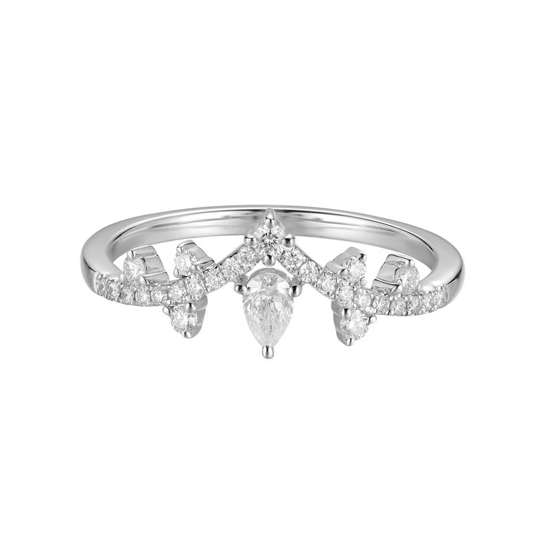 14K White Gold Pear Round Natural Diamond  Wedding Band MZ5273