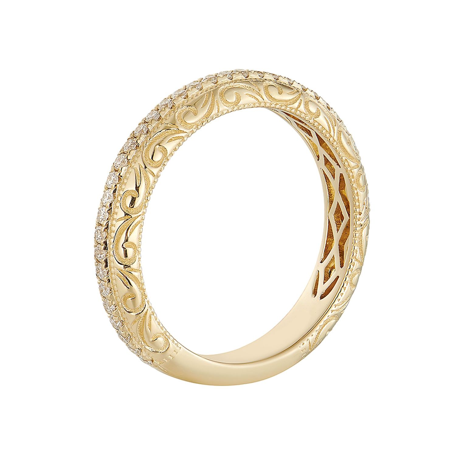 14K Yellow Round Vintage Natural Diamond  Wedding Band MZ11141