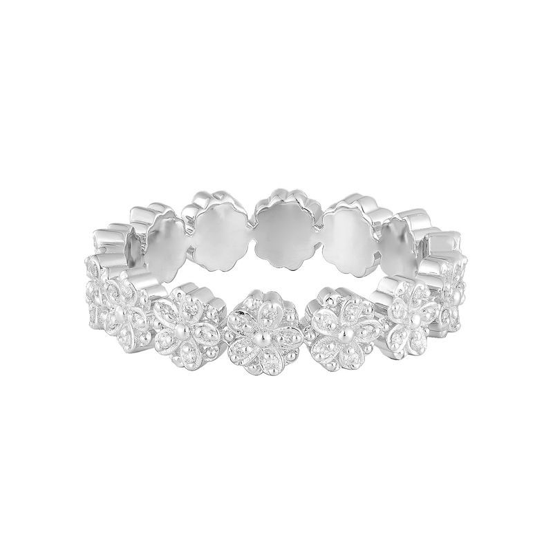 14K White Gold Natural Diamond  Floral Eternity  Band  MZ12118